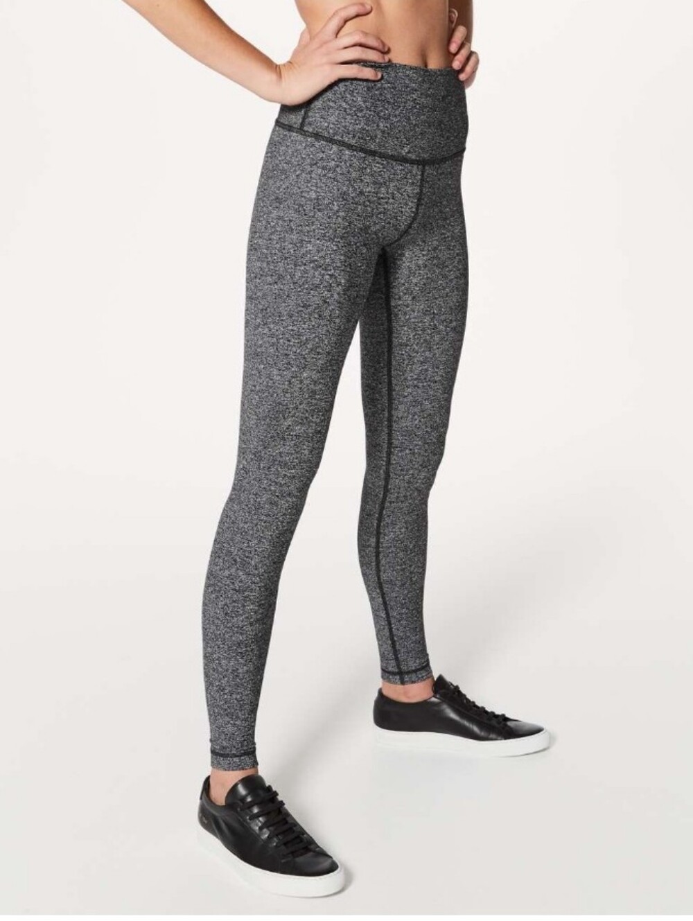 Lululemon Wunder Under Hi-Rise Tight Heathered Black Leggings 28" Inseam Yoga 2